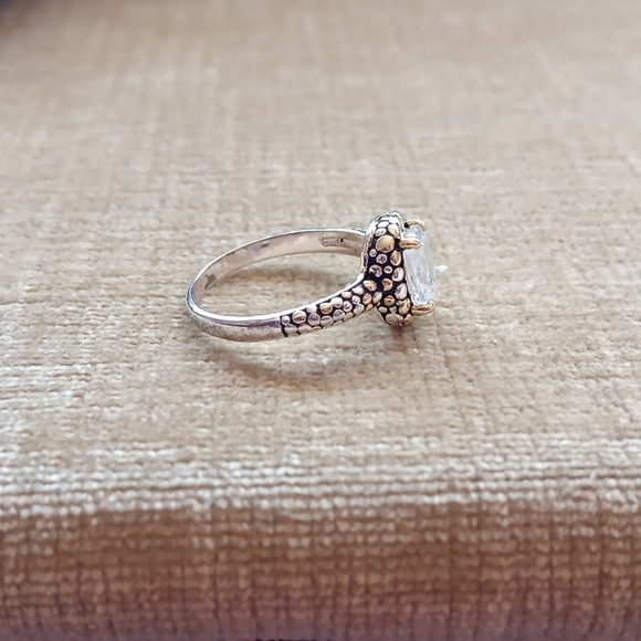 Rhinestone Pebbled Gold and Silver Textured Silver Ring - Picture 2 of 10